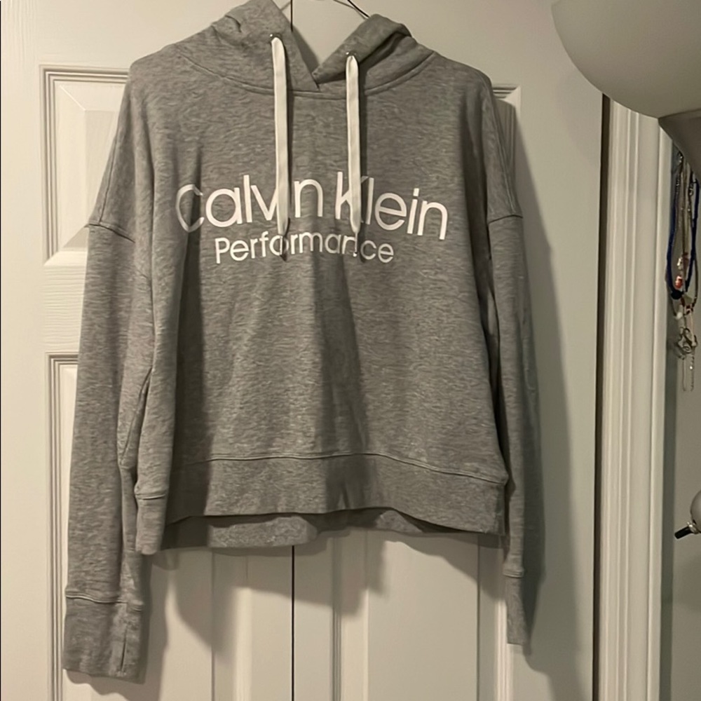 cropped grey calvin klein sweatshirt